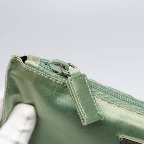 PRADA Pouch Satin Green Silver Auth 86519 - Picture 13 of 16